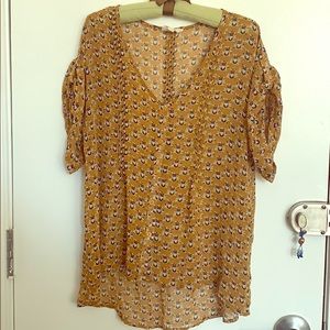 Fun Anthropologie-style quirky owl print blouse